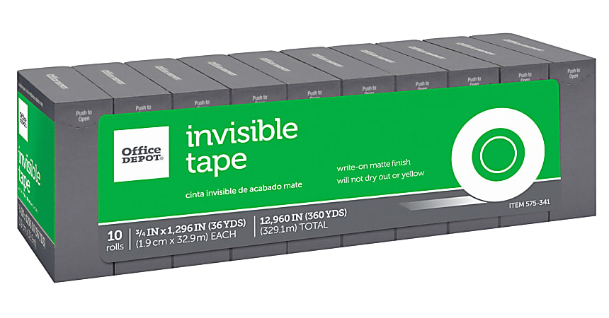 Office Depot Brand Invisible Tape Refills, 3/4 x 1,296, Pack of 10